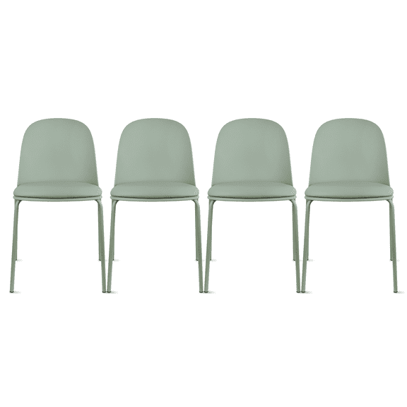 Set of 4 Armless Plastic Dining Chair Metal Legs for Dining Room Plastic Molded Seat With Cushion