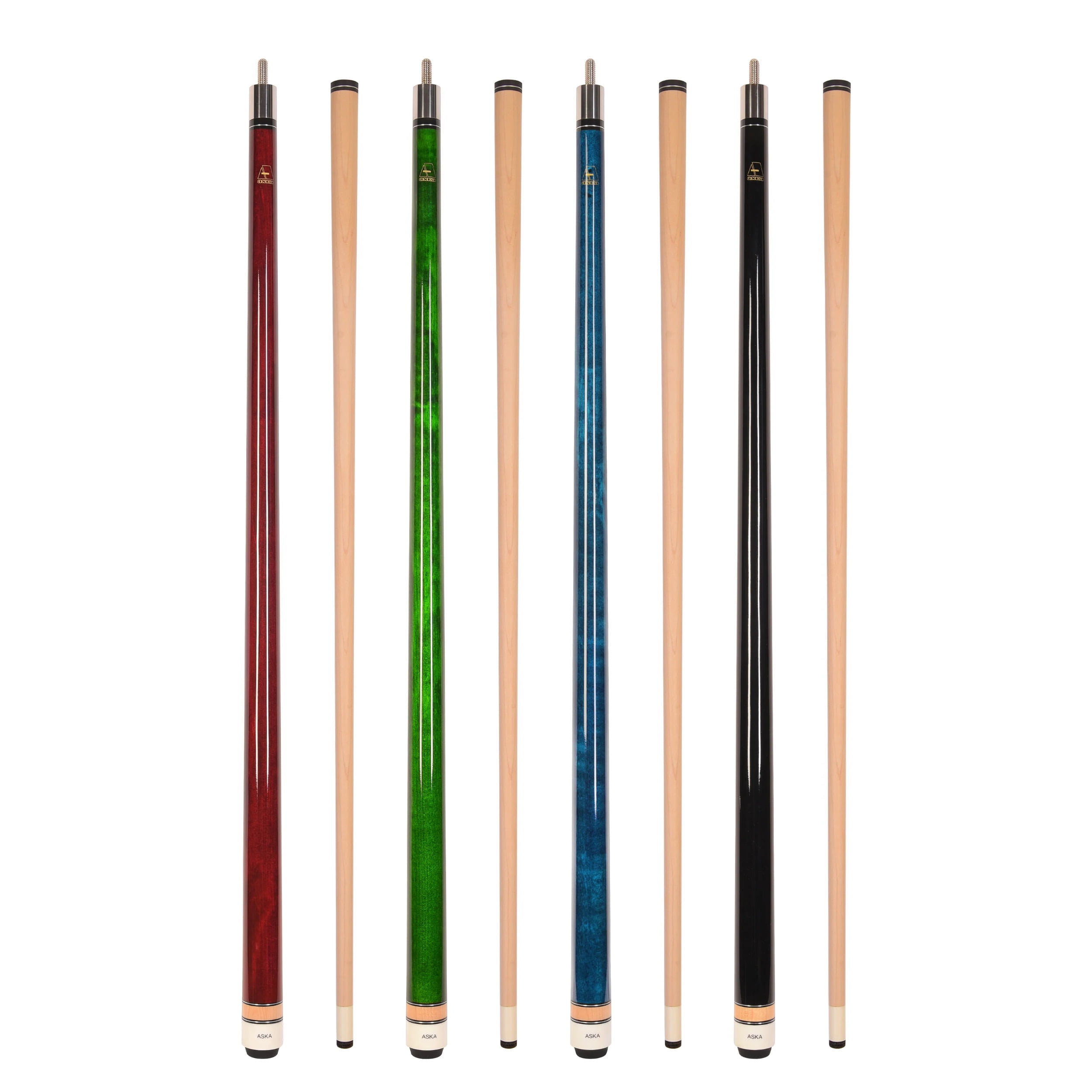 Set of 4 ASKA L3 Billiard Pool Cues, Hard Rock Canadian Maple, Mixed Weights