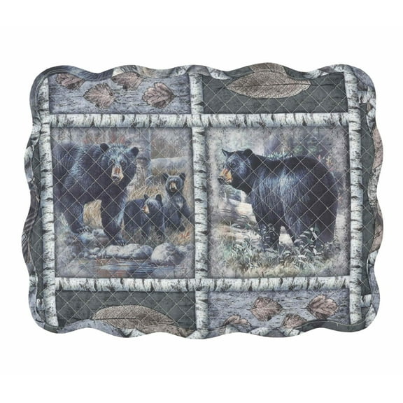 Set of 4 BEAR LODGE Black Bear 19" x 13" Quilted Placemats, by DeLeon