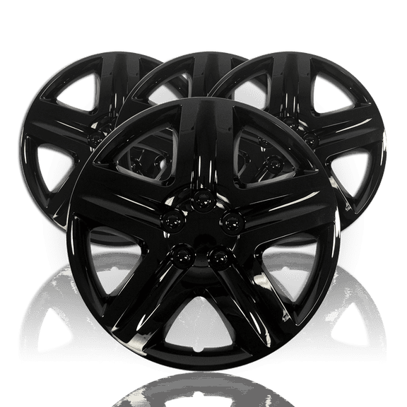 Set of 4 BLACK 17" Hub Caps Full Rim Wheel Covers 5 Spoke Star Hubs Steel Clips