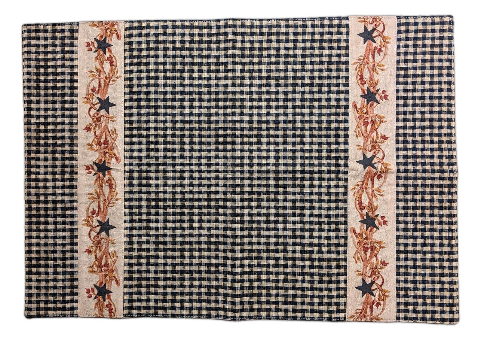 Set of 4 BLACK STAR & VINE Burgundy Check Placemats, The Country House