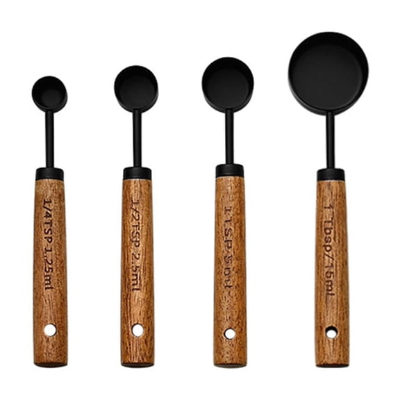 Set of 4 Baking Tool Set Stainless Steel Measuring Cups Measuring Spoons Wood Handle Kitchenwares for Baking Cooking