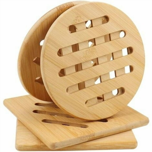 Set of 4 Bamboo Trivets Heat Resistant Trivets Natural Wood Trivets for Teapots, Bowls and Table Plates - 15cm