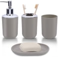 thumbnail image 1 of Set of 4 Bathroom Accessories,Modern Home Decor,QZS Cute Bathroom Decor,Gray Soap Dish and Mouthwash Cup,Plastic Soap Dispenser and Toothbrush Holder, 1 of 6