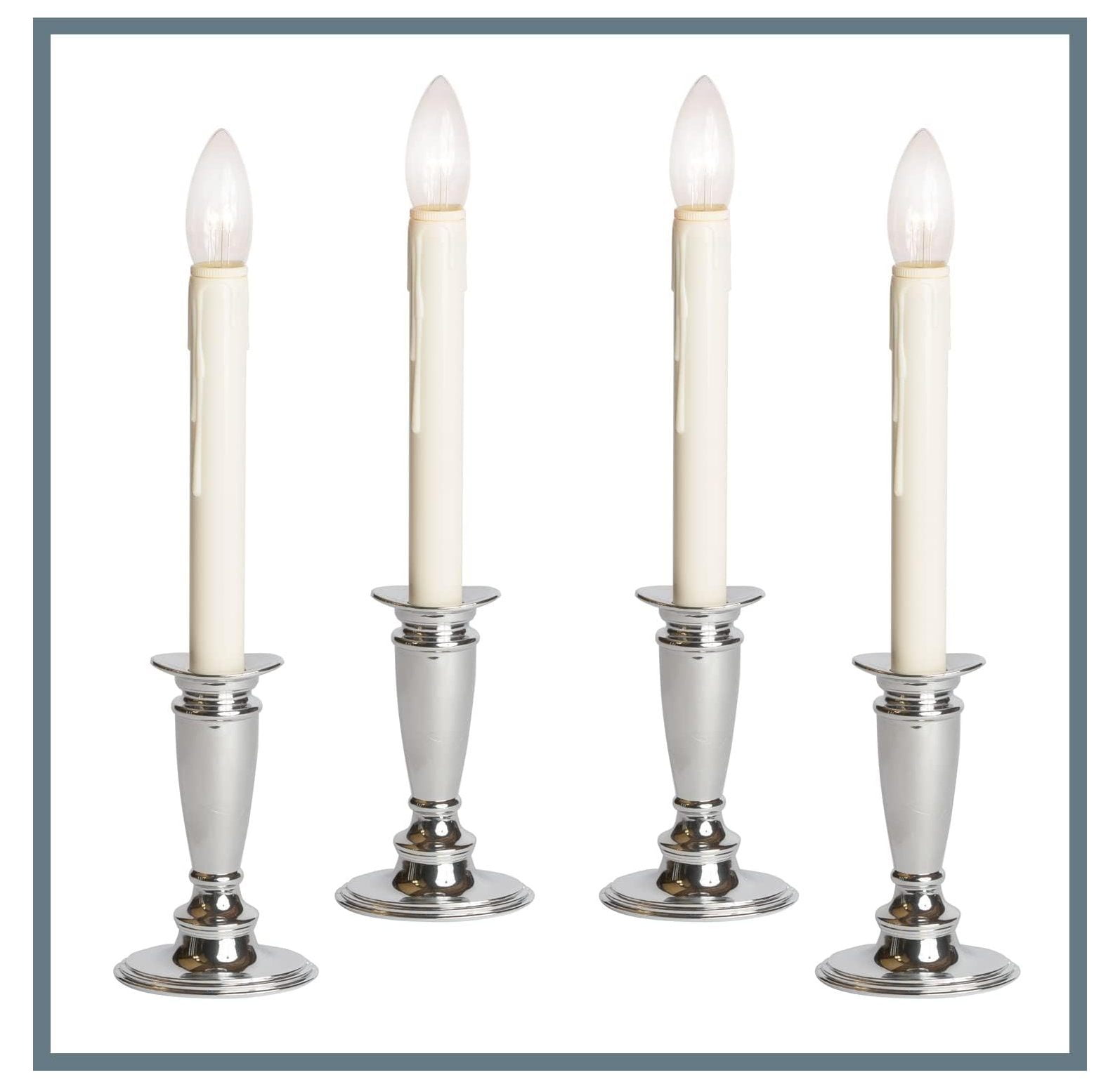 Set of 4 Battery Operated Window Candles (Shiny Silver)