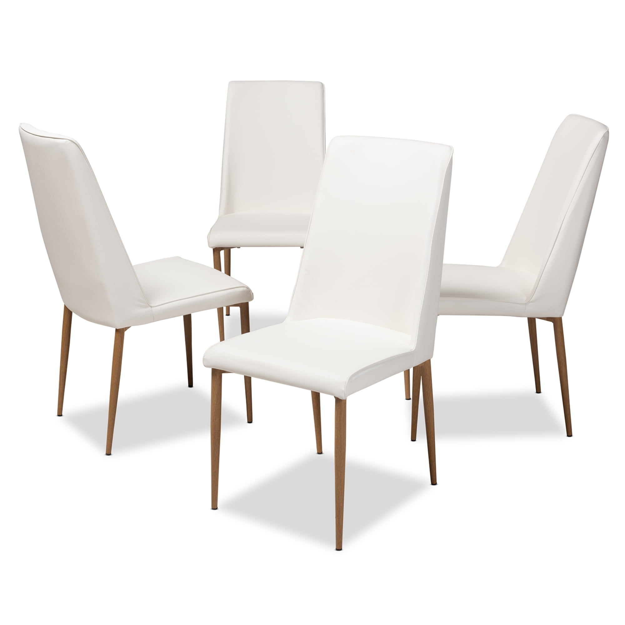 Chandelle Set of 4 White Faux Leather and Wood Modern Dining Chairs