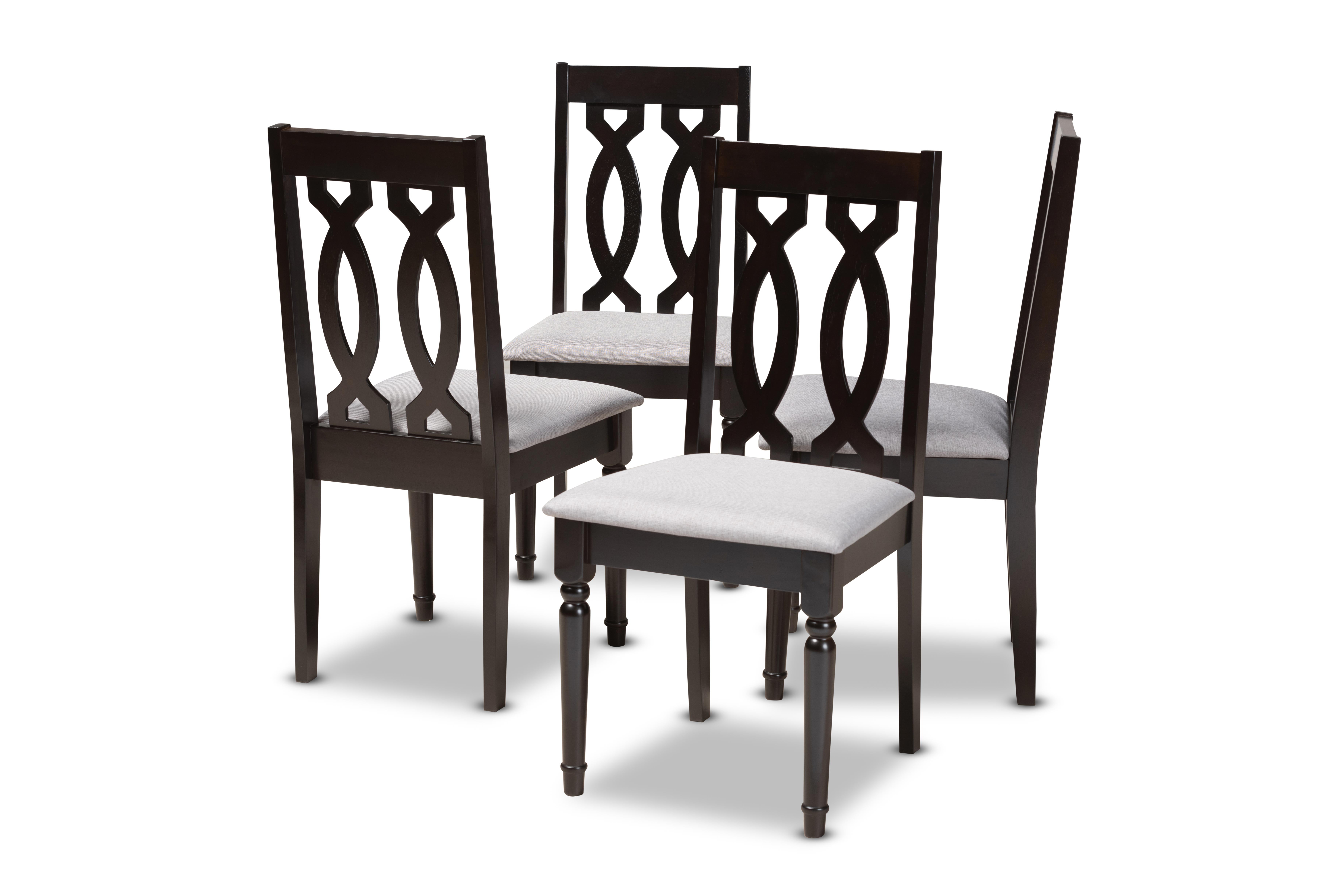 Set of 4 Gray Upholstered Oak Wood Dining Side Chairs