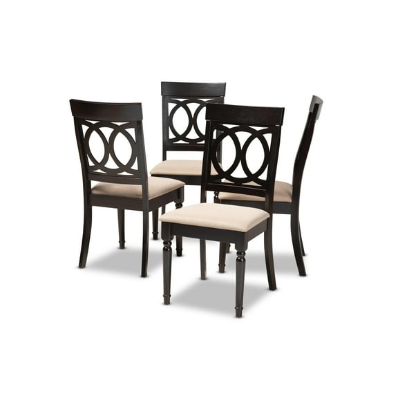 Set of 4 Baxton Studio Lucie Modern and Contemporary Sand Fabric Upholstered Espresso Brown Finished Wood Dining Chair