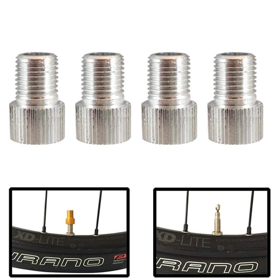 Set of 4 Bicycle Presta Valve Adapters for Road, Mountain, Track, & Fixie Models ( 8 Color Options ) (Silver)