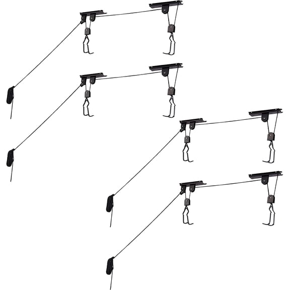 Set of 4 Bike Hangers for Garage - Hoist Pulley System with 100lb Capacity Overhead Ceiling Storage Bicycles or Ladders by RAD Sportz