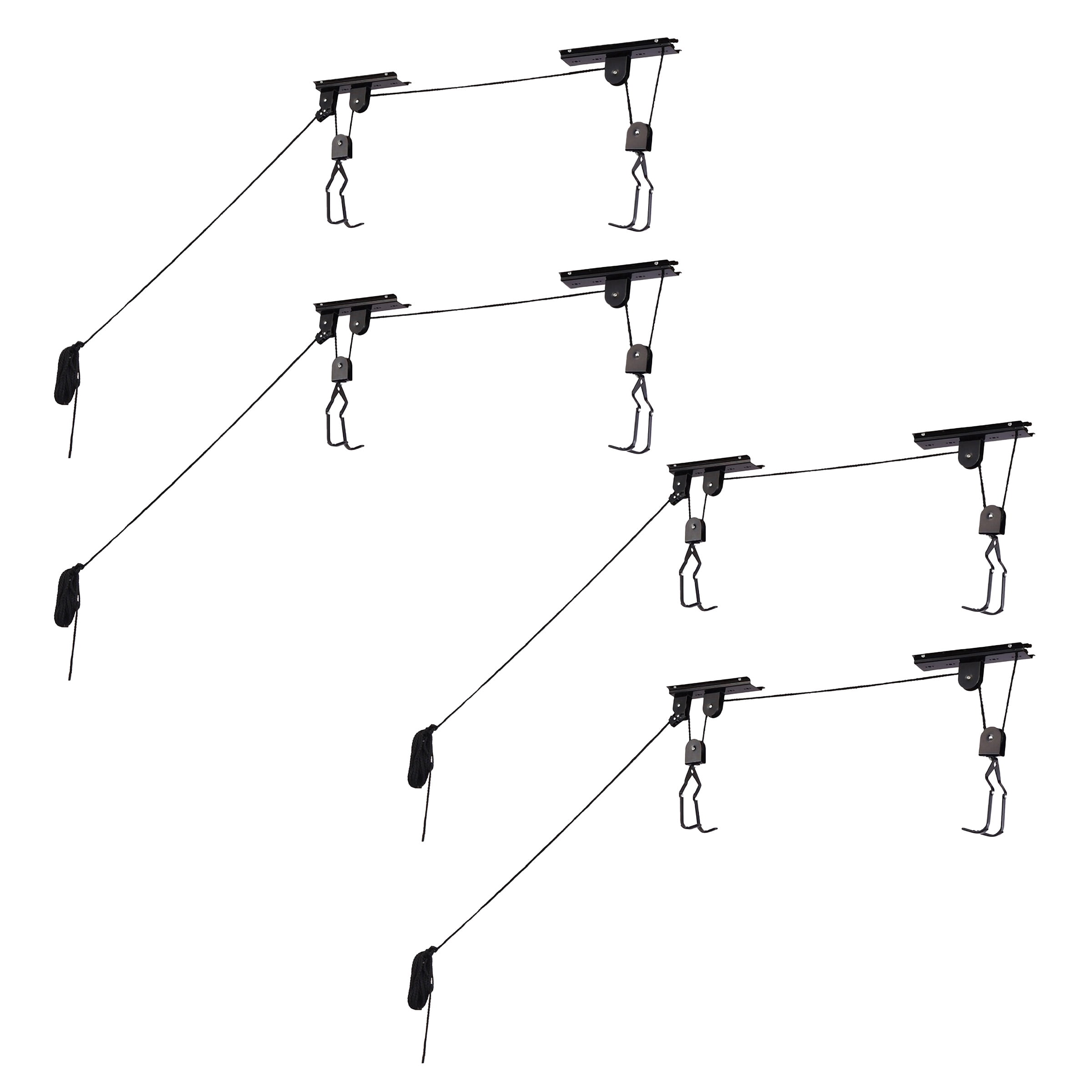 Set of 4 Black Steel Ceiling Mount Bike Hangers