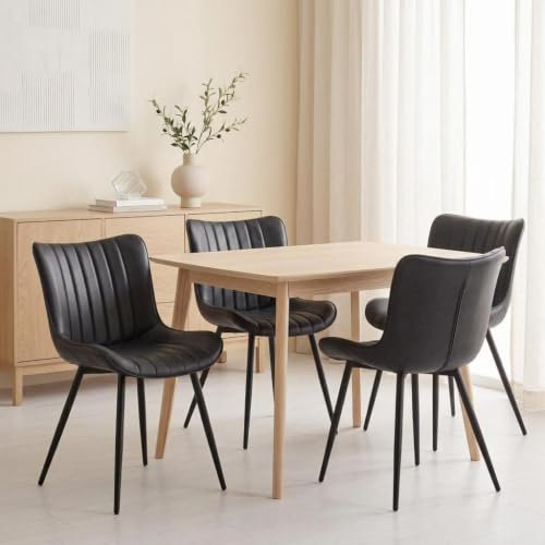 Set of 4 Black Armless Mid‑Century Upholstered Dining Side Chairs