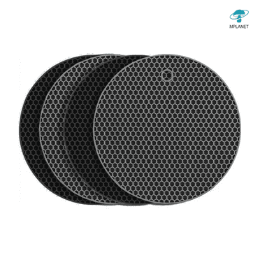 Set of 4 (Black&Gray) Round Silicone Pot Holder - Pads, Non-Slip, Flexible, Durable Multi-Use Pot Holders