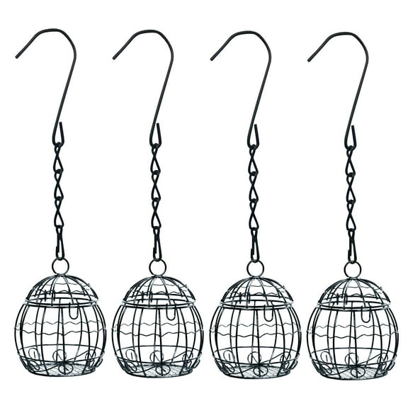 Set of 4 Black Metal Wire Bird Feeders – Durable Hanging Outdoor Garden Feeders for Wild Birds – Decorative Yard Art