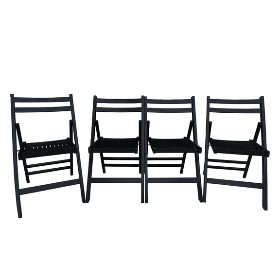 Set of 4 Black Solid Wood Folding Chairs - Slatted Seat, Open Back, Fully Assembled, Indoor/Outdoor Versatile for Events & Home Use, 220 LBS Capacity