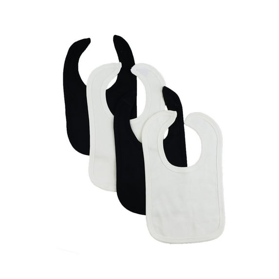 Set of 4 Black and White Assorted Cotton Baby Drool Bibs, 8"