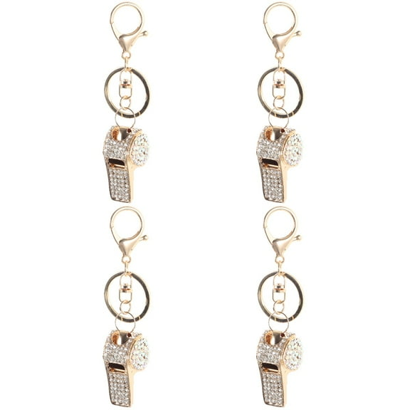 Set of 4 Bling Whistle Key Chain Rhinestone Keychain Travel