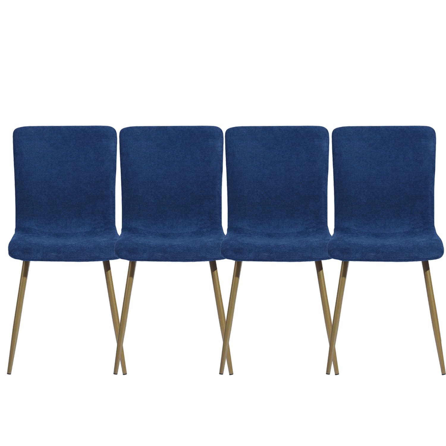 Set of 4 Blue Fabric Dining Chairs Gold
