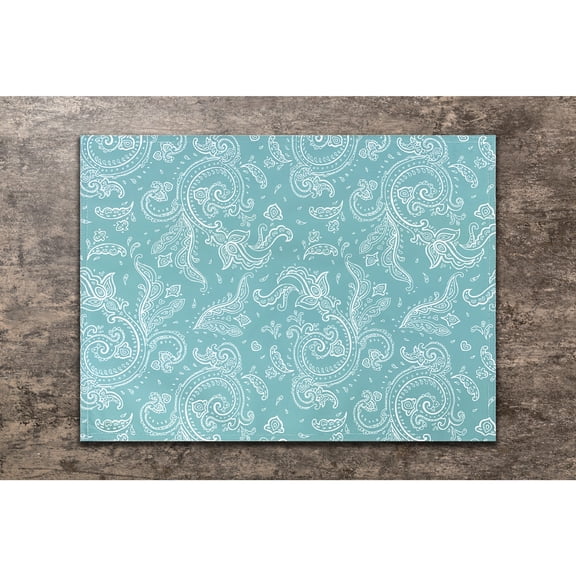 Set of 4 Blue Paisley Print Placemat, retro pattern fabric placemat, 14" x 19". Washable Cotton Placemat for fall dining table