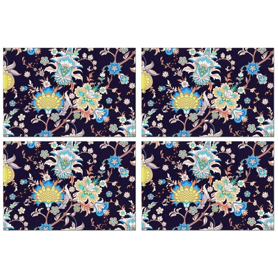 Set of 4 Bohemian Paisley Placemats, Flax Linen Table Mats with Artistic Vintage Floral and Abstract Mandala Designs, Heat Resistant and Wrinkle Free