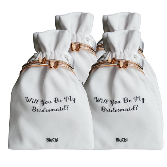 Set of 4 Bridal Party Proposal Pouch with Butterfly Bracelet - 4 Bridesmaids -White