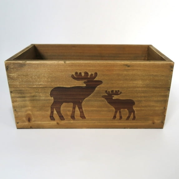 Set of 4 Brown With Burnt Moose Design Crate