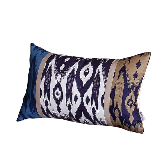 Set of 4 Brown and Blue Ikat Design Lumbar Pillow Covers