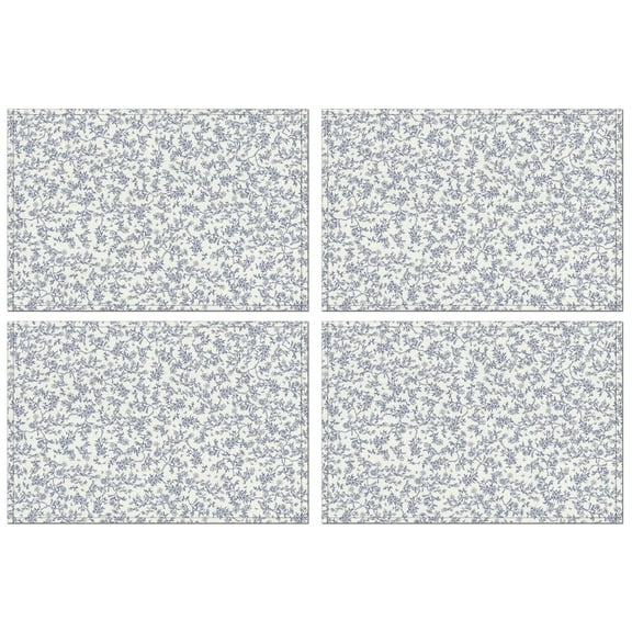 Set of 4 Butterfly Floral Placemats, Wrinkle Free Heat Resistant Flax Table Mats with Botanical Wildflower Bloom for Country Farmhouse Dining Decor