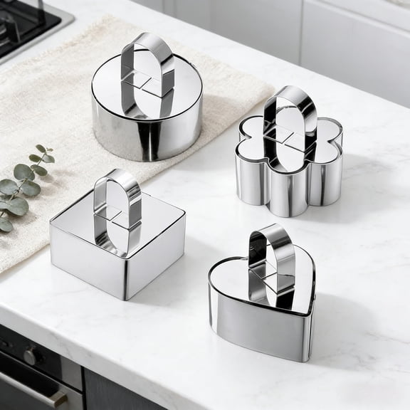 Set of 4 Cake Ring Molds, 3.15 Inch, Versatile Baking Molds with Pushers, Stainless Steel Dessert Molds for Cakes, Tarts & Food Presentation