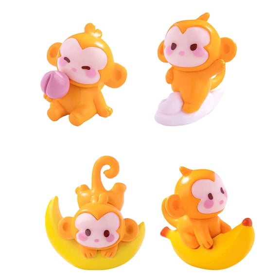Set of 4 Cartoon Monkey and Fishing Theme Miniature Sculpture Household Desk Decoration Ornaments Present