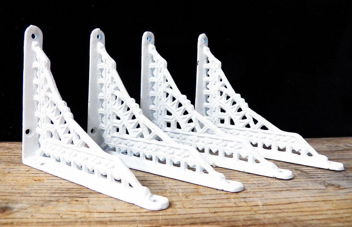 Set of 4 Cast Iron Eastlake Vintage Style White 4" x 5" Shelf Shelving Brackets