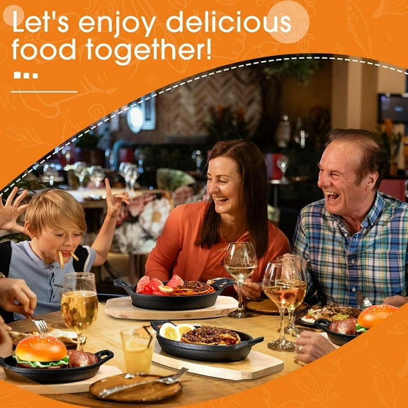 Set of 4 Cast Iron Mini Oval Serving Dish Pans with Wooden Base for Baking & Roasting