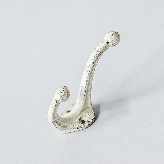 Set of 4 Cast Iron Rustic Look Cream Double Wall Hook