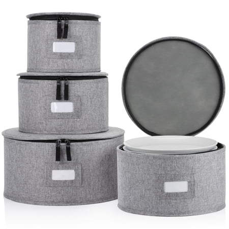 Set of 4 China Storage Cases for Dinnerware - Hard Shell and Stackable - Sizes: 12" - 10" - 8.5" and 7" W - 48 Plate Separators Included