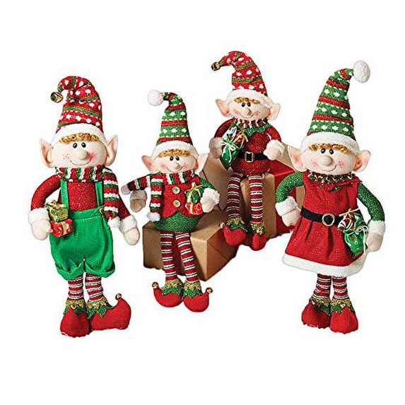 Burton & Burton Set of 4 Christmas Elves Plush Figurines for Holiday Home Decor