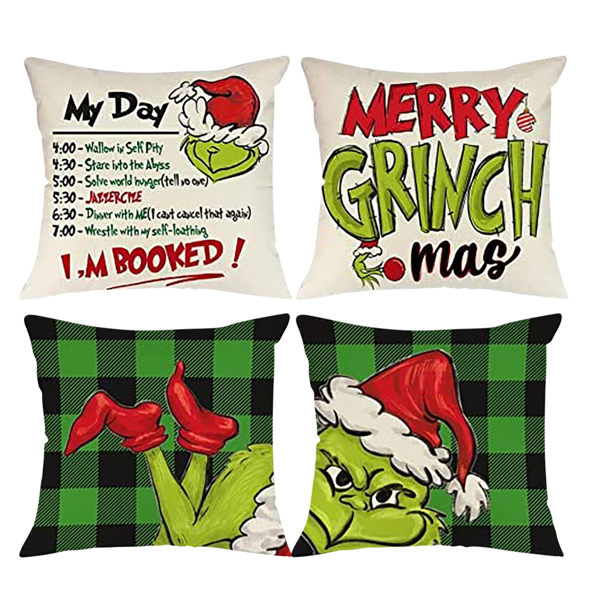 Set of 4 Christmas Grinch Pillow Covers 18x18 Merry Christmas Pillows