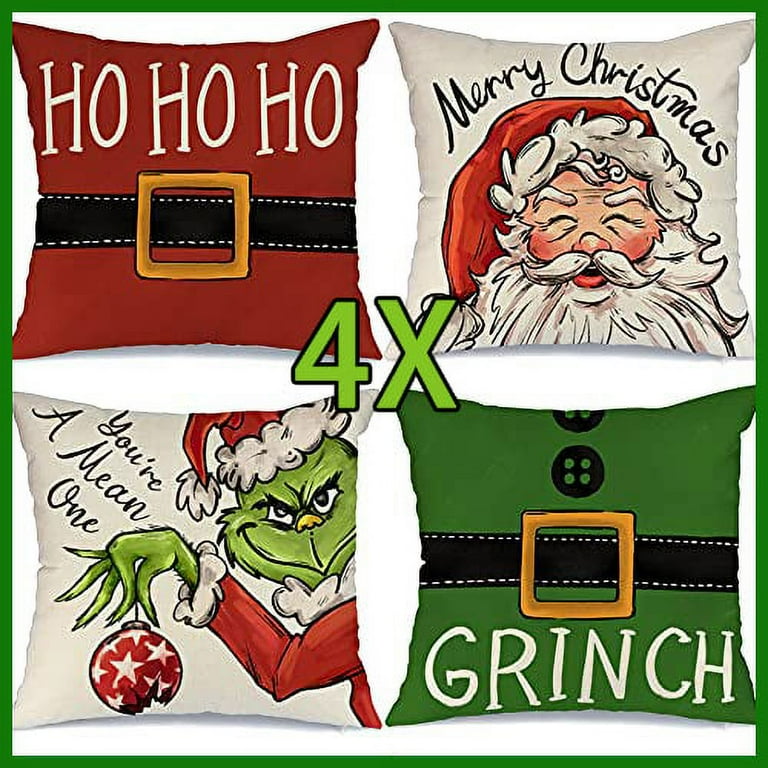 Set of 4 Christmas Grinch Pillowcase 45x45cm For Christmas