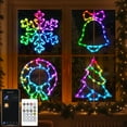 thumbnail image 1 of Set of 4 Christmas Window Lights Snowflake + Bell + Wreath + Tree with Smart Programmable RGB Fairy Lights Bluetooth App-Controlled, 1 of 8