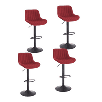 Set of 4 Chrome Footrest and Base Swivel Height Adjustable Mechanical Lifting Velvet, Blackening Leg Simple Bar Stool (Red)