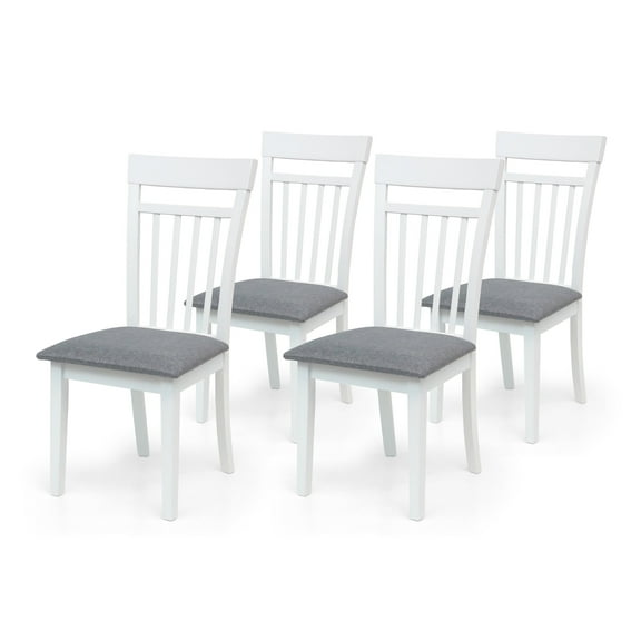 Set of 4 Classic Style Solid Wood Warm Dining Chairs, Kitchen Chairs, Modern Side Chairs, White Color w Gray Fabric