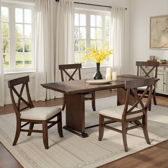 Tina's Home Farmhouse Dining Chairs Set of 4, Solid Wood Crossback Kitchen Chairs with Upholstered Seat Cushion, For Family Dining