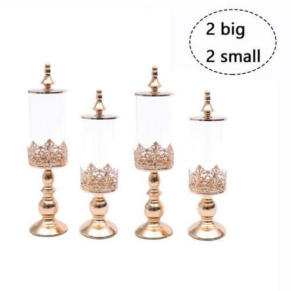 Set of 4 Clear Acrylic Jars with Gold Lids, Decorative Wedding Candy Canisters