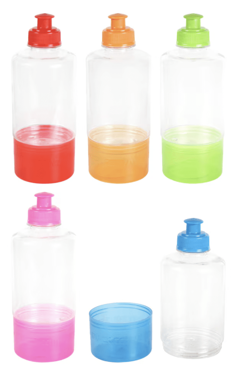 Set of 4 Clear Water Bottles with Removable Snack Compartments, 13 oz. Bulk