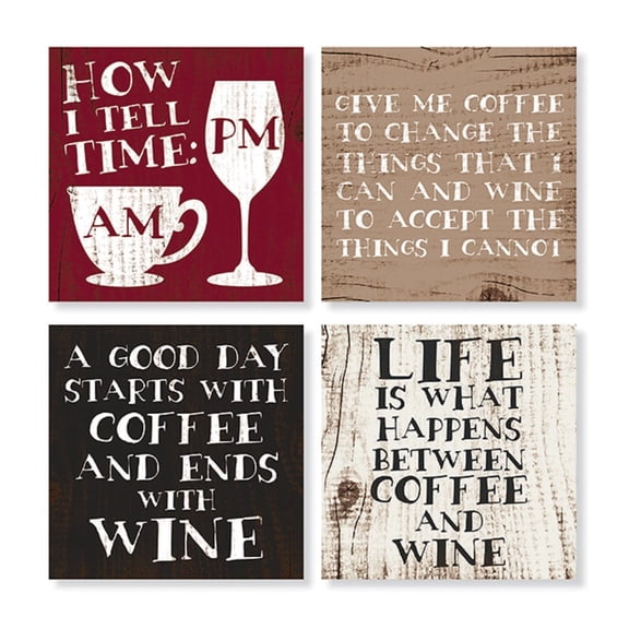 Set of 4 "Coffee & Wine" Square Stone Coaster Set by Carson Home Accents,Multicolor