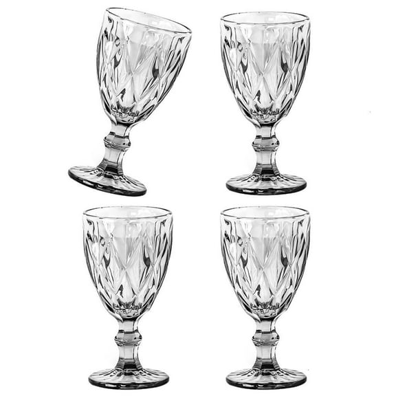 Set of 4 Colorful Crystal Wine Goblets Juice Drinking Cups Embossed Pattern Glasswares Glass Household Drinkwares