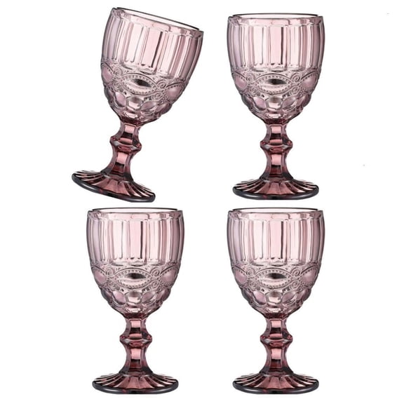 Set of 4 Colorful Crystal Wine Goblets Juice Drinking Cups Embossed Pattern Glasswares Glass Household Drinkwares
