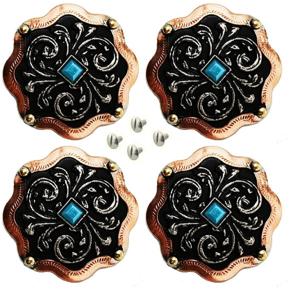 Set of 4 Conchos Western Saddle Tack 1-1/4" Copper Engraved Co566