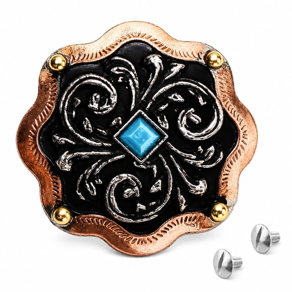 Set of 4 Conchos Western Saddle Tack 1-1/4" Copper Engraved Co566