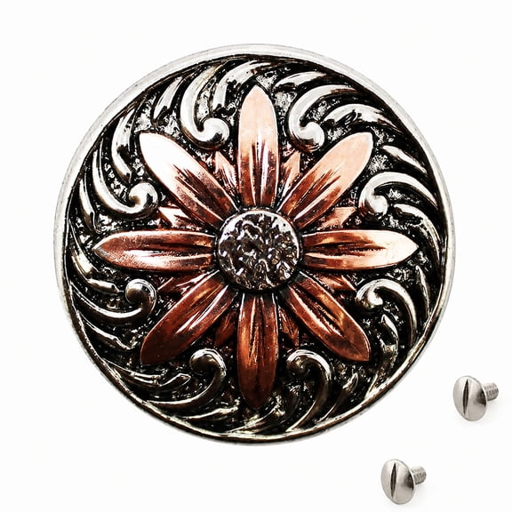 Set of 4 Conchos Western Saddle Tack 1-1/4" Engraved Copper Floral Co564