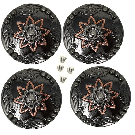 Set of 4 Conchos Western Saddle Tack 1-1/4" Engraved Copper Flower Co554